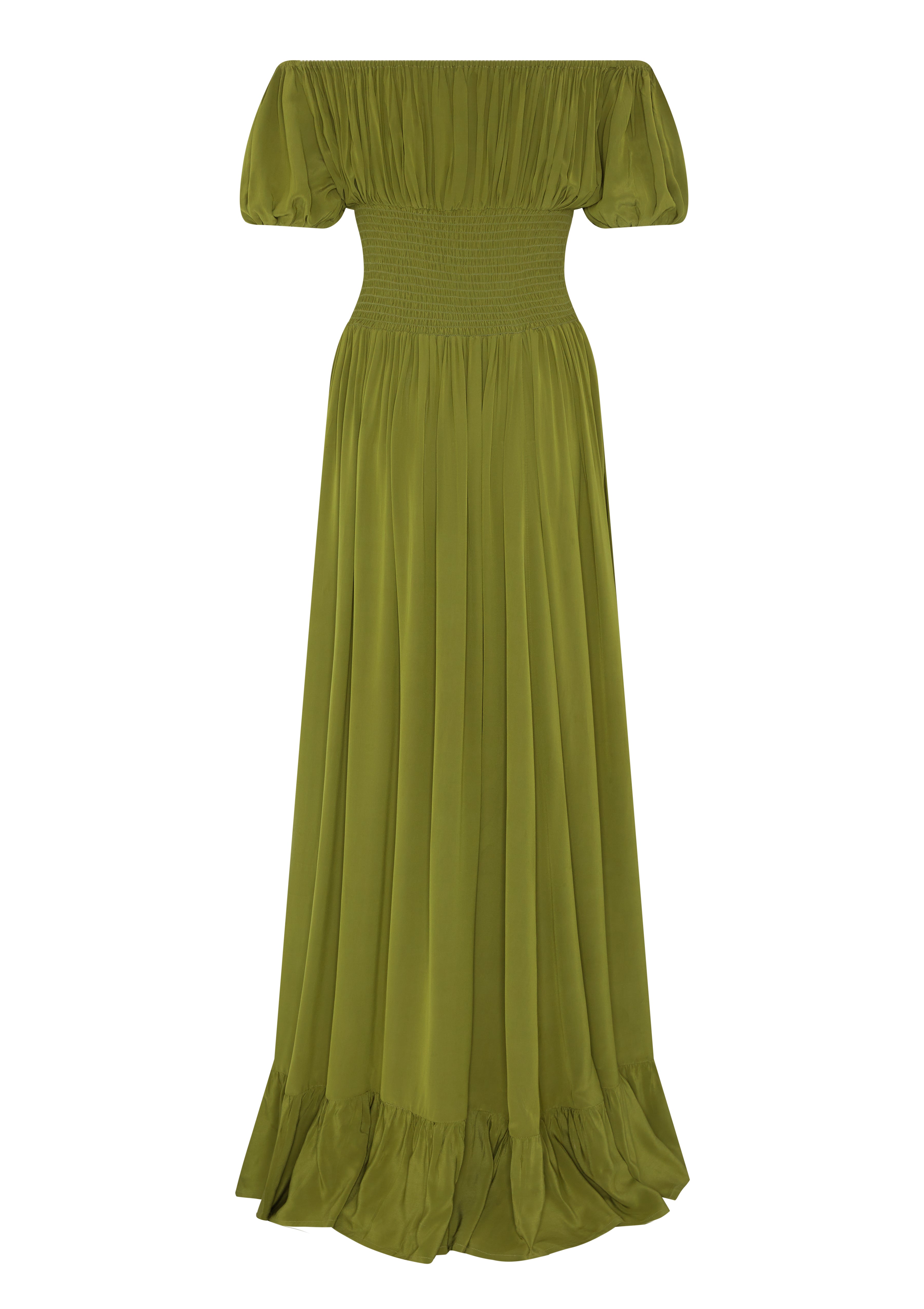 HESTIA DRESS IN CREPE DE CHINE - AVOCADO GREEN