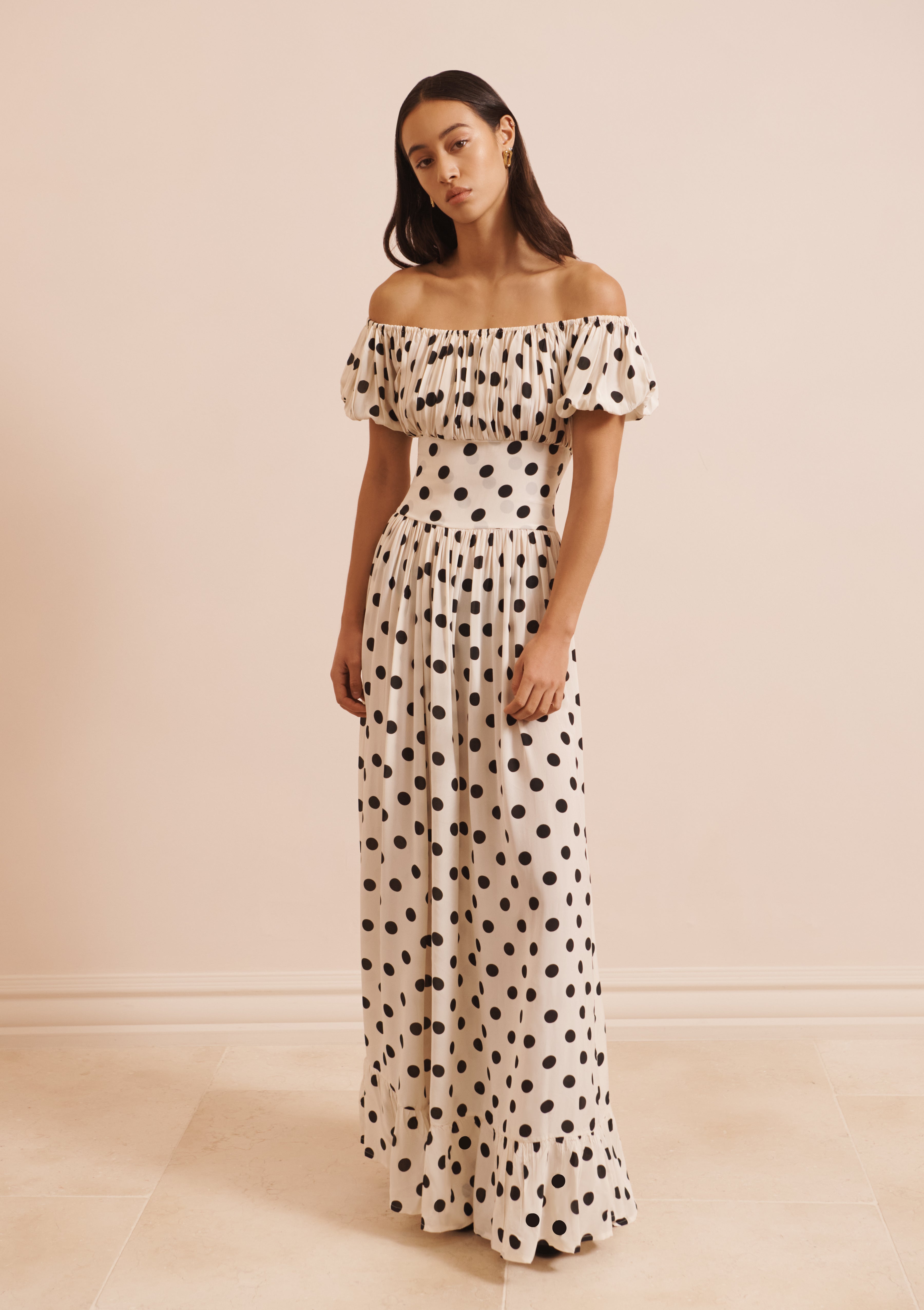 HESTIA DRESS IN CREPE DE CHINE - BLACK SPOT