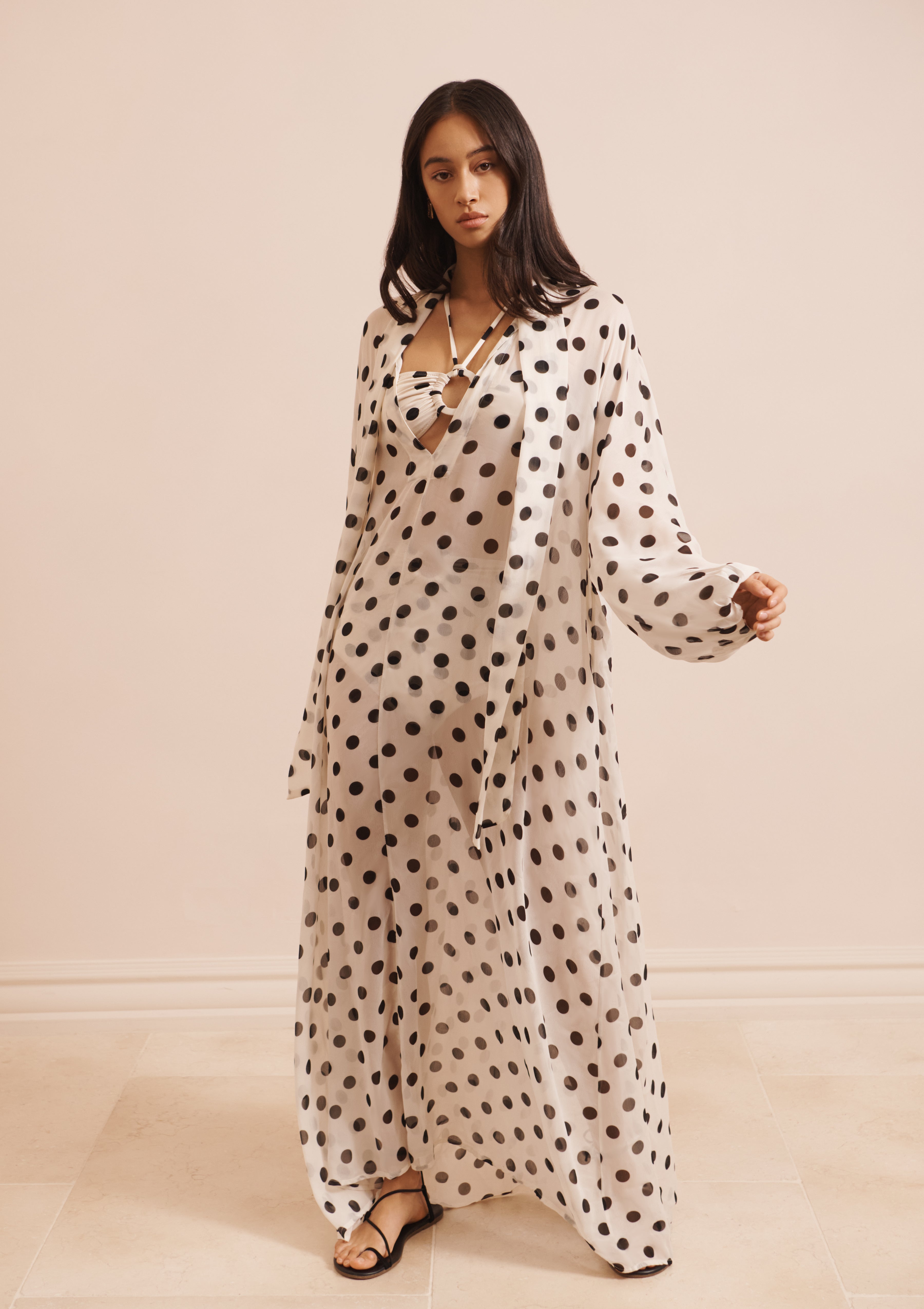 LYRA DRESS IN CREPE DE CHINE - BLACK SPOT