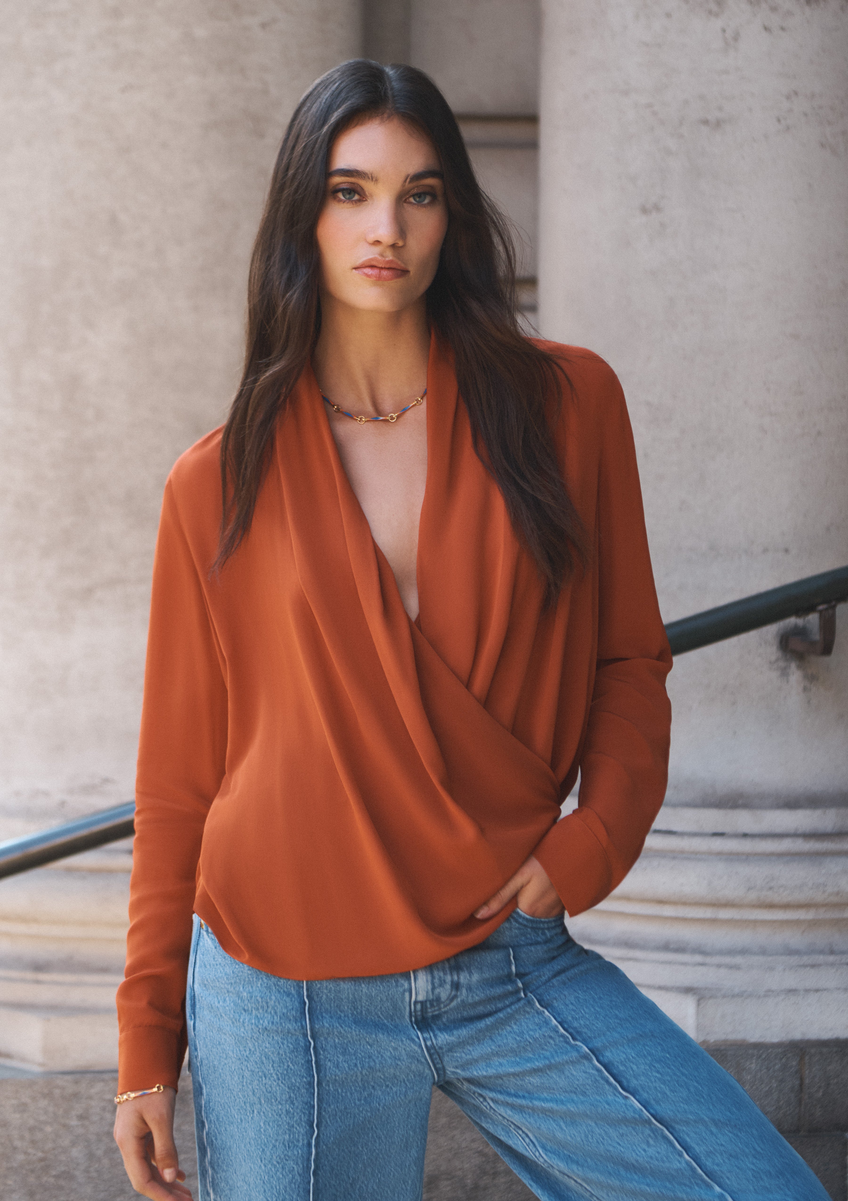 ADA TOP IN CREPE DE CHINE - AMBERGLOW