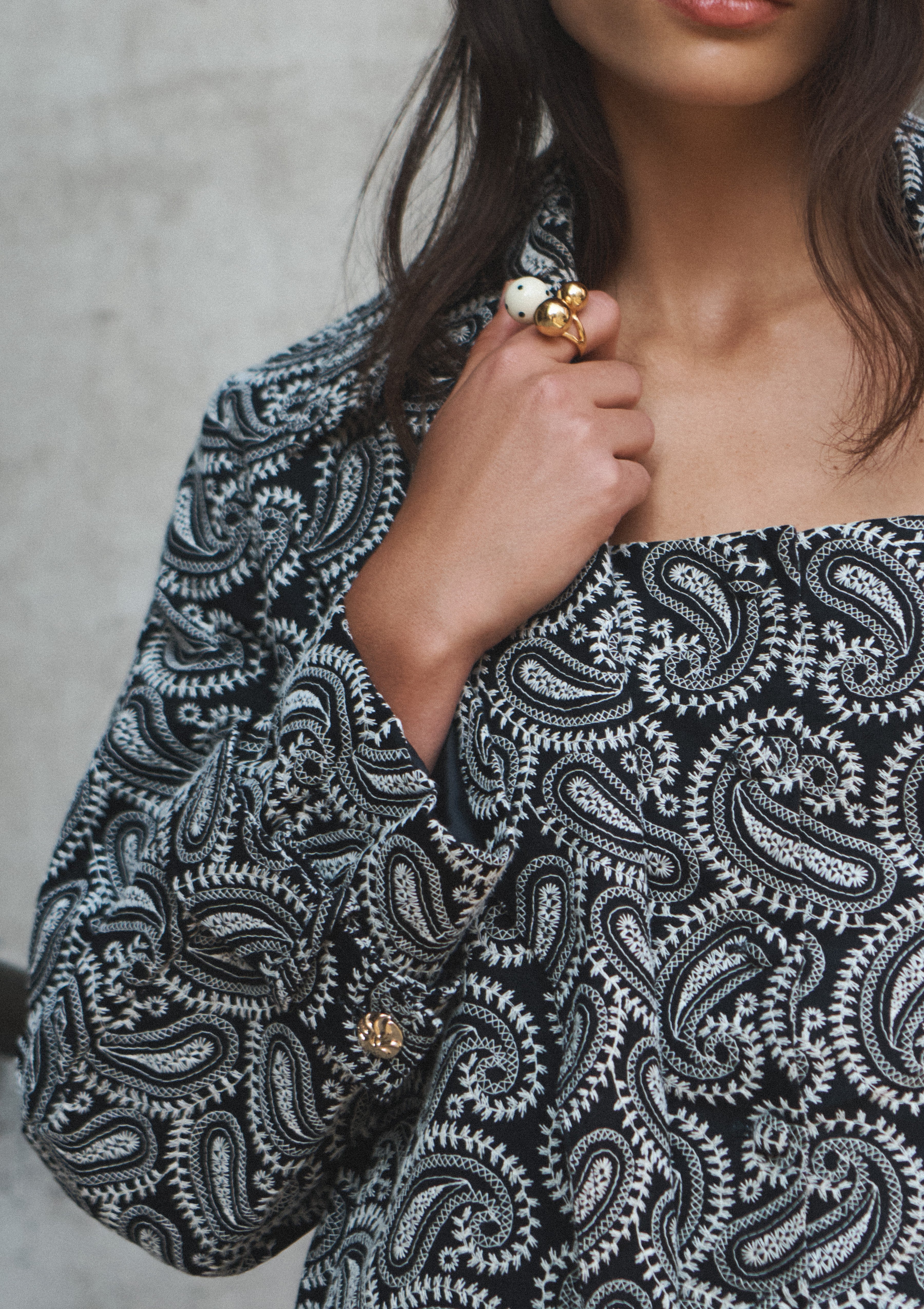 AMELIA TRENCH COAT IN COTTON - PAISLEY EMBROIDERY BLACK/CREAM