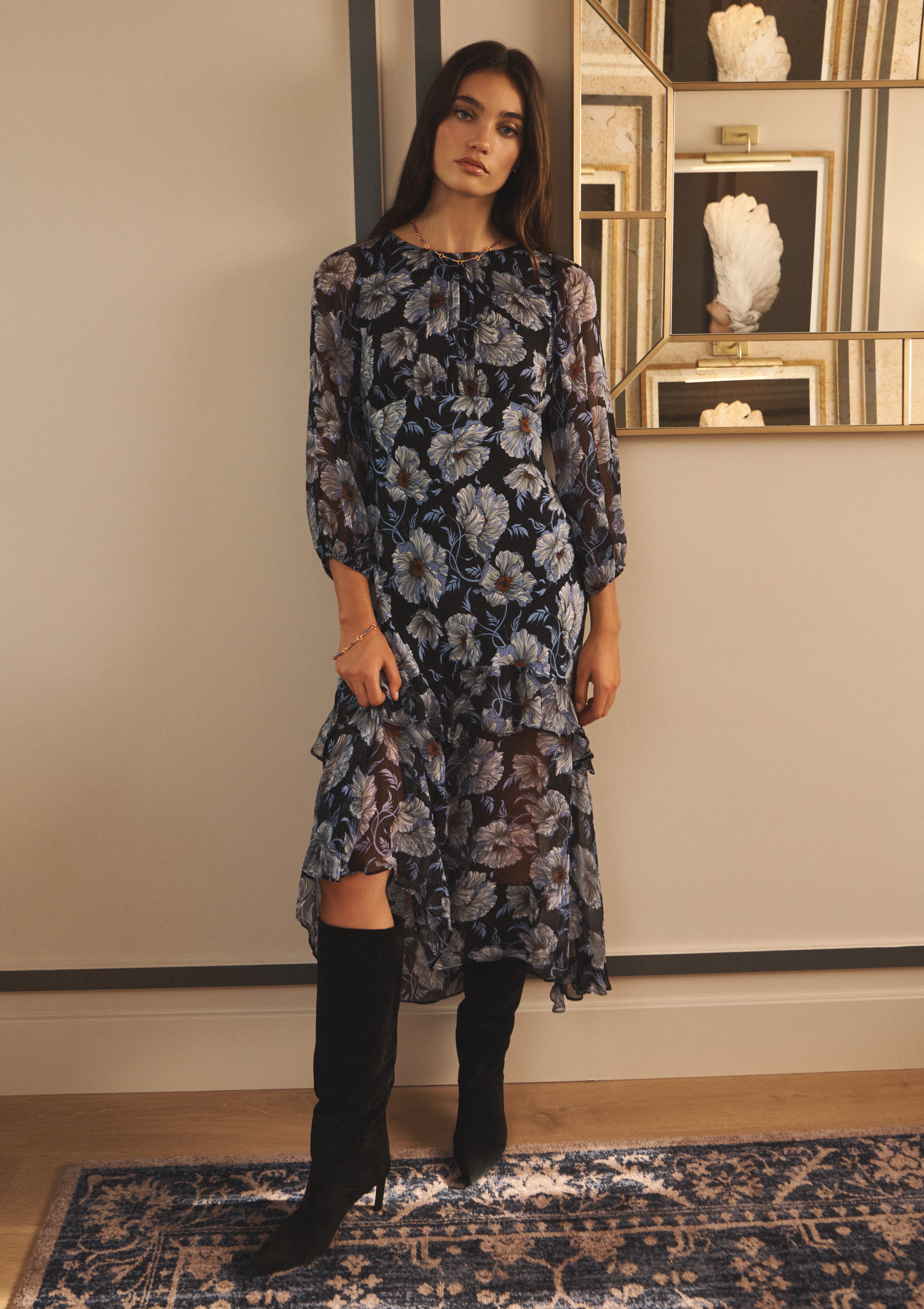 IRIS DRESS IN GEORGETTE - MIDNIGHT BLOOM