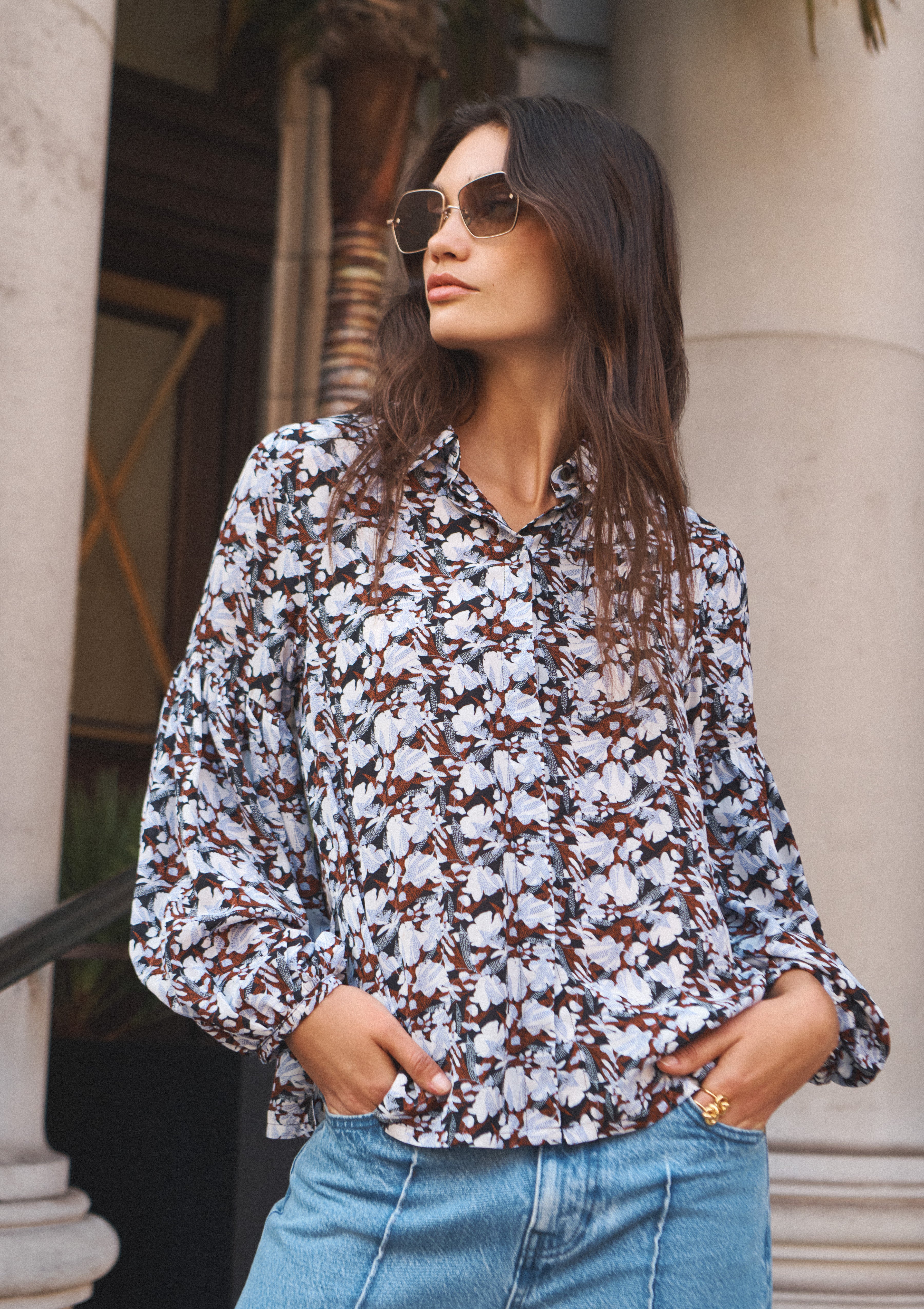 NORA SHIRT IN CREPE DE CHINE - DITSY FLORAL