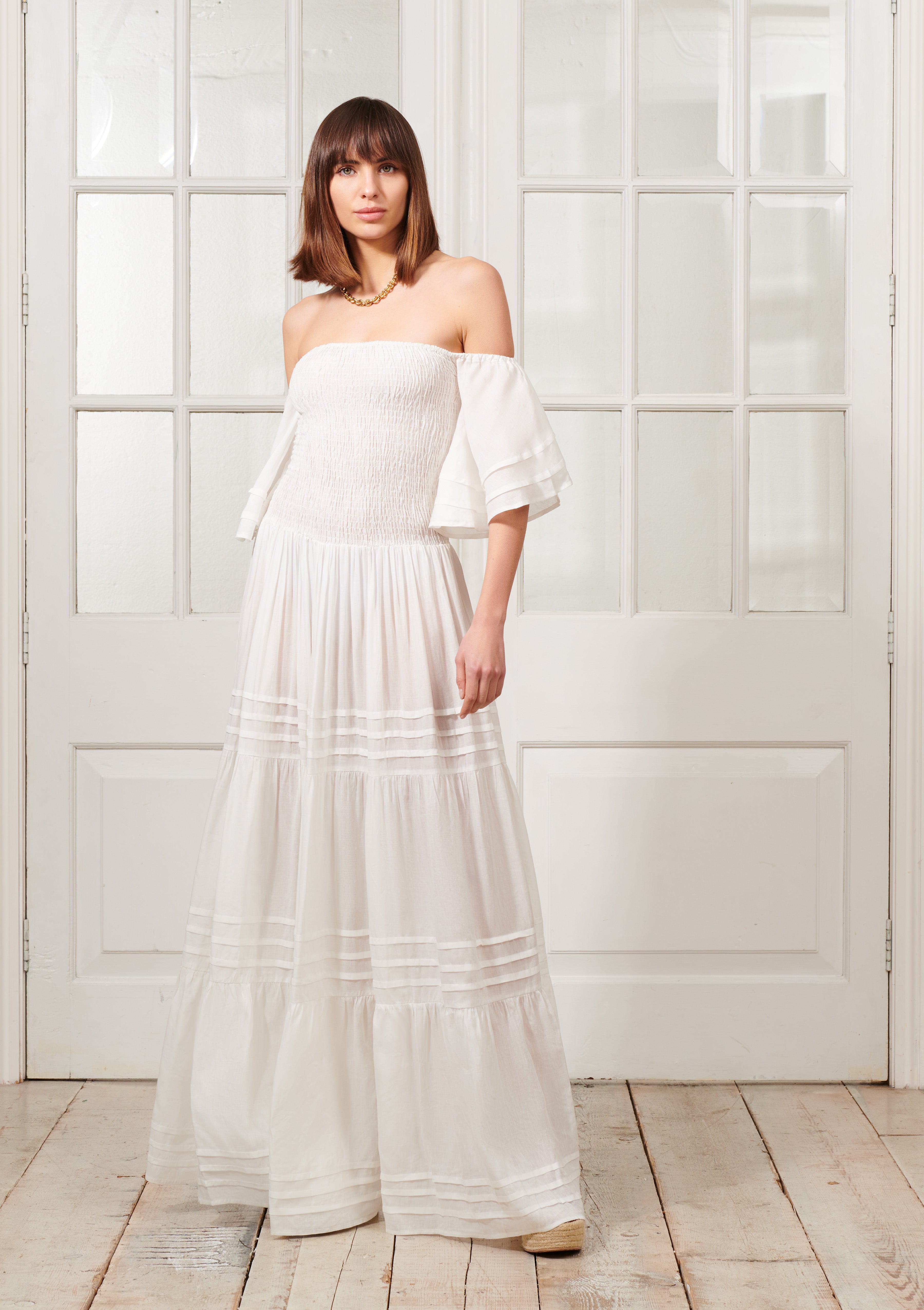 EVARAE VALENTINA DRESS IN LENZING LINEN - SOFT WHITE