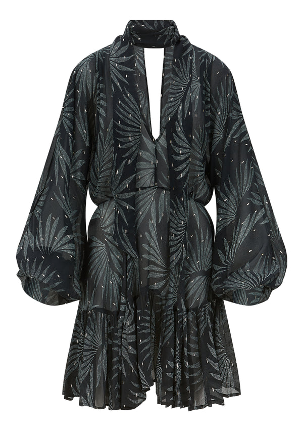 Evarae Lavinia  black metallic floral pattern flowy midi dress