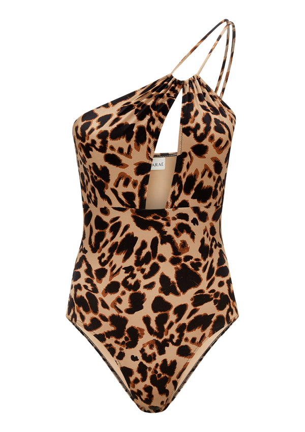 Leopard printed asymmetric cutout swimsuit